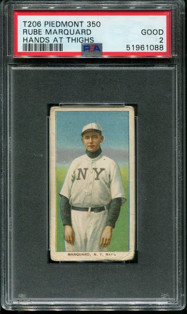 1909-11 T206 Piedmont Rube Marquard "Hands At Thighs" PSA 2 Baseball Card