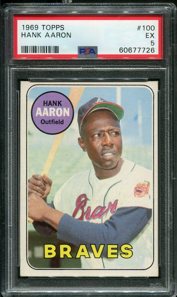 Authentic 1969 Topps #100 Hank Aaron PSA 5 Baseball Card