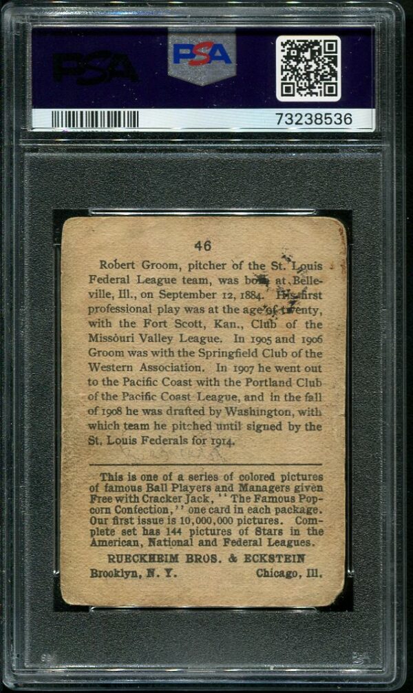 1914 Cracker Jack #46 Bob Groom PSA Authentic Altered Baseball Card