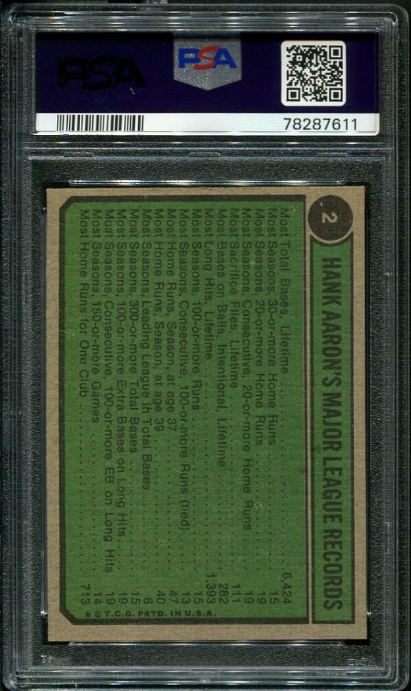 Authentic 1974 Topps #2 Hank Aaron Special PSA 7 Baseball Card