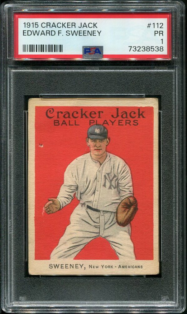 Authentic 1915 Cracker Jack #112 Edward Sweeney PSA 1 Vintage Baseball Card