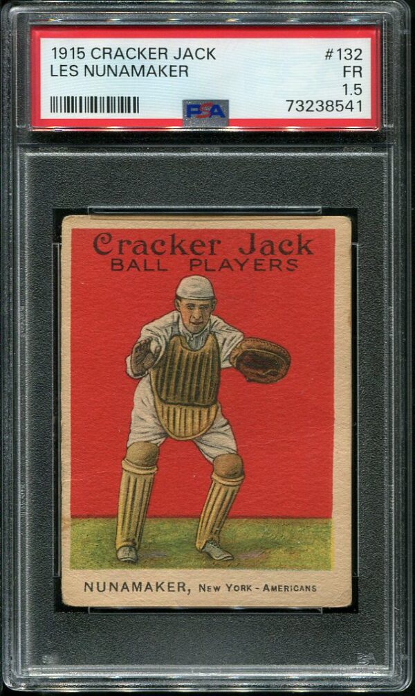 Authentic 1915 Cracker Jack #132 Les Nunamaker PSA 1.5 Vintage Baseball Card