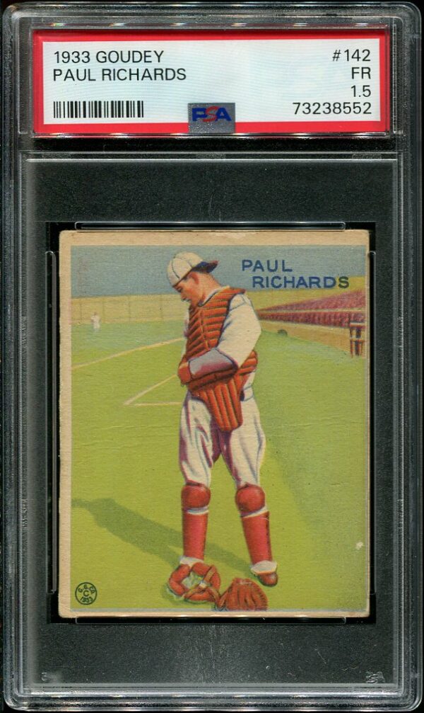 Authentic 1933 Goudey #142 Paul Richards PSA 1.5 Vintage Baseball Card