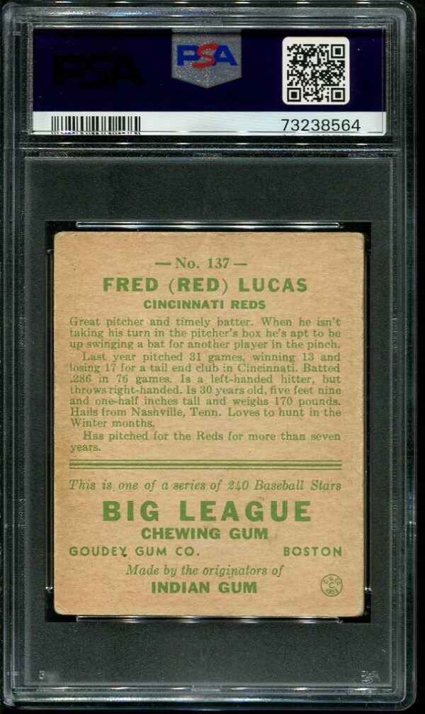 Authentic 1933 Goudey #137 Red Lucas PSA 3 Vintage Baseball Card