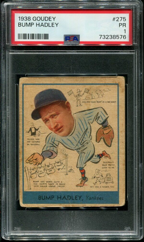 Authentic 1938 Goudey #275 Bump Hadley PSA 1 Vintage Baseball Card