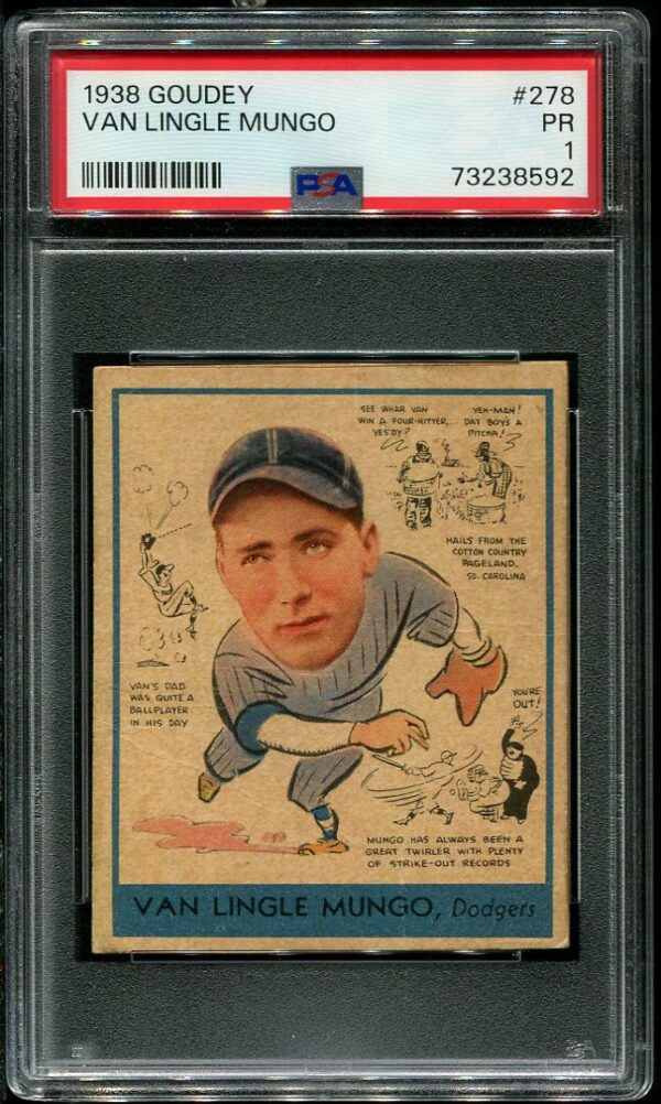 Authentic 1938 Goudey #278 Van Lingle Mungo PSA 1 Vintage Baseball Card