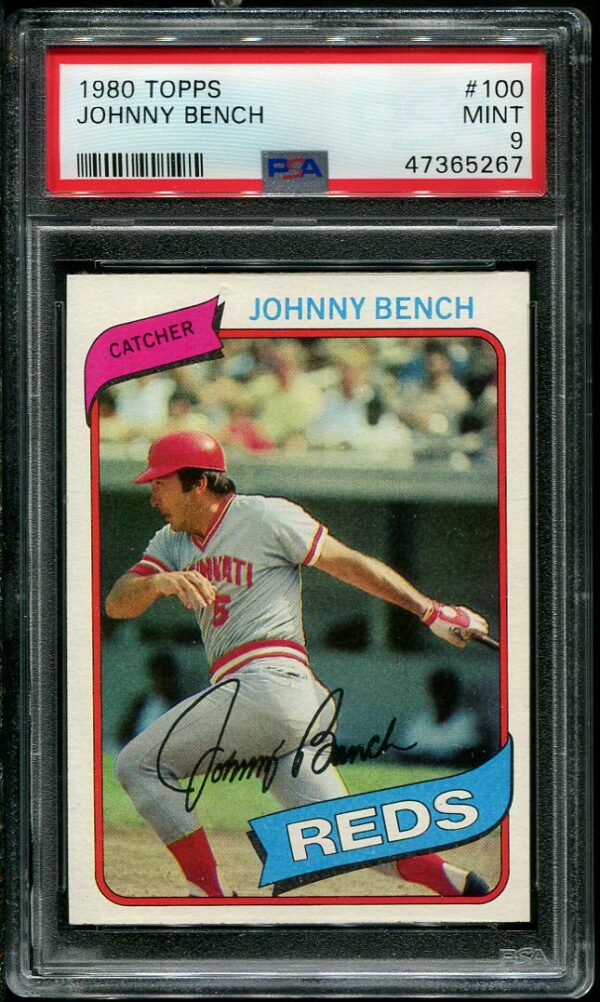 Authentic 1980 Topps #100 Johnny Bench PSA 9 Baseball Card