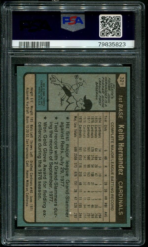 Authentic 1980 Topps #321 Keith Hernandez PSA 8 Baseball Card