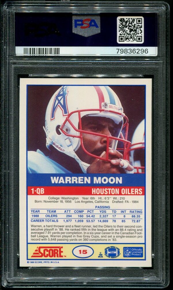 Authentic 1989 Score #15 Warren Moon PSA 10 Football Card