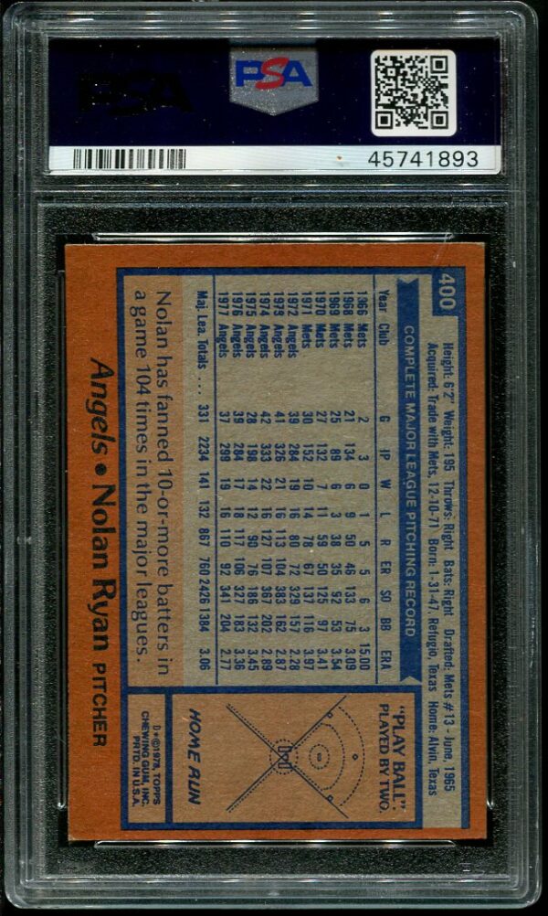 Authentic 1978 Topps #400 Nolan Ryan PSA 7 Baseball Card