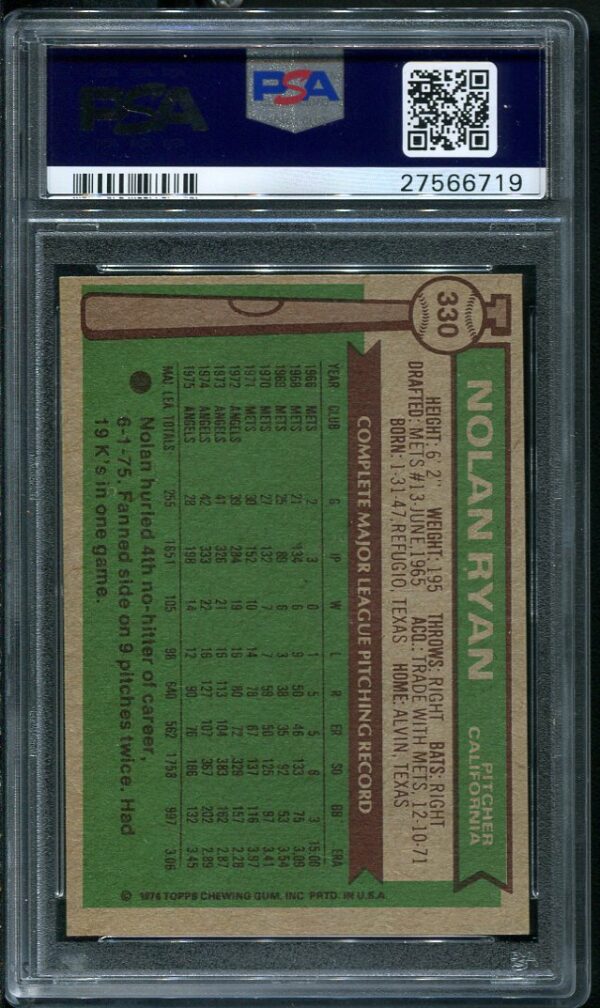 Authentic 1976 Topps #330 Nolan Ryan PSA 7 Baseball Card