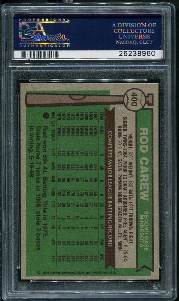 Authentic 1976 Topps #400 Rod Carew PSA 8 Baseball Card