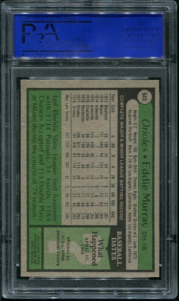 Authentic 1979 Topps #640 Eddie Murray PSA 8 Baseball Card