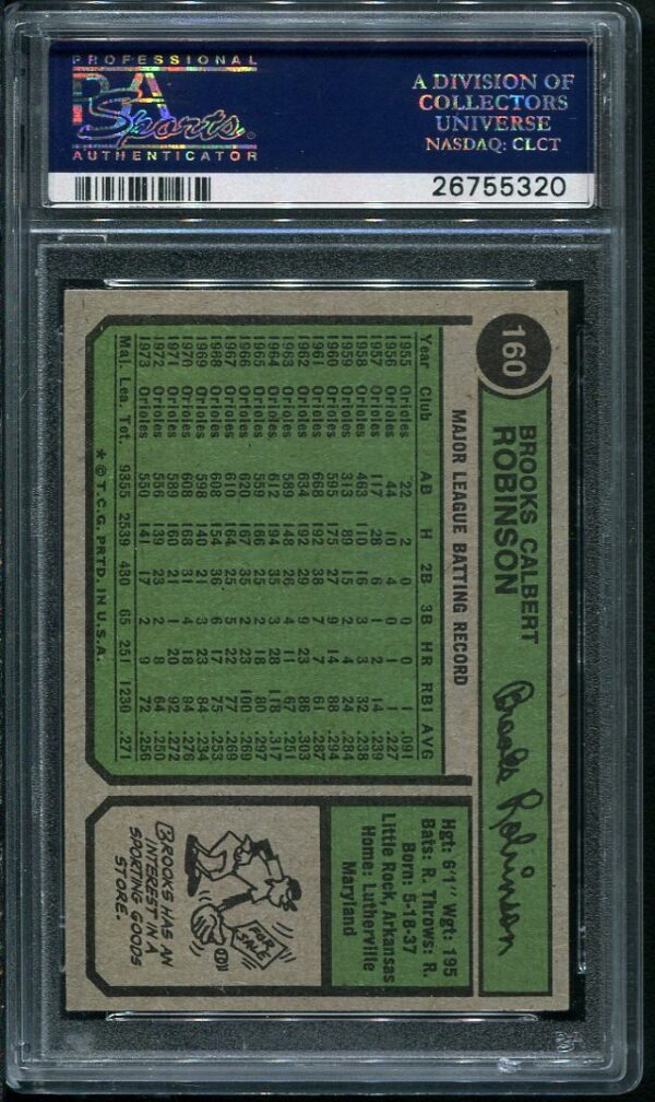 Authentic 1974 Topps #160 Brooks Robinson PSA 7 Baseball Card