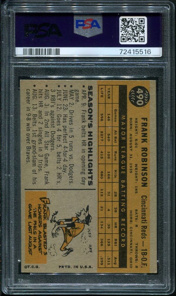 Authentic 1960 Topps #490 Frank Robinson PSA 6 Baseball Card