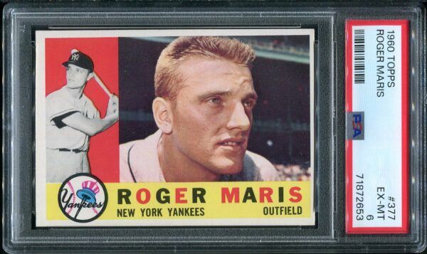 Authentic 1960 Topps #377 Roger Maris PSA 6 Baseball Card