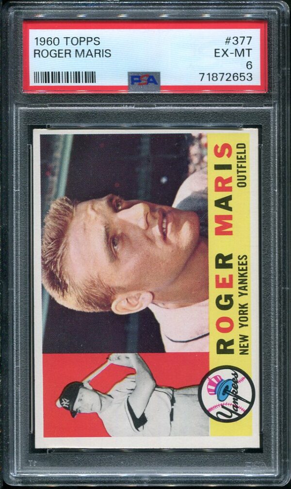 Authentic 1960 Topps #377 Roger Maris PSA 6 Baseball Card