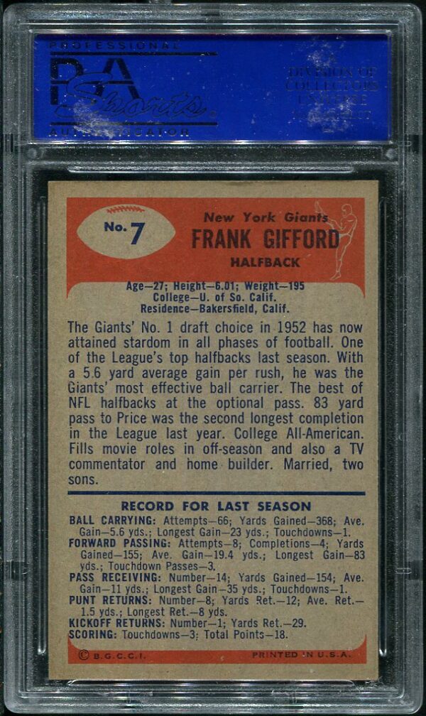 Authentic 1955 Bowman #7 Frank Gifford PSA 7 Football Card