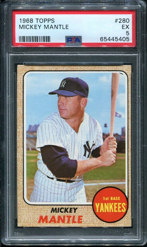 Authentic 1968 Topps #280 Mickey Mantle PSA 5 Baseball Card