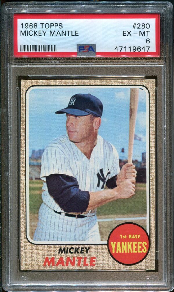 Authentic 1968 Topps #280 Mickey Mantle PSA 6 Baseball Card