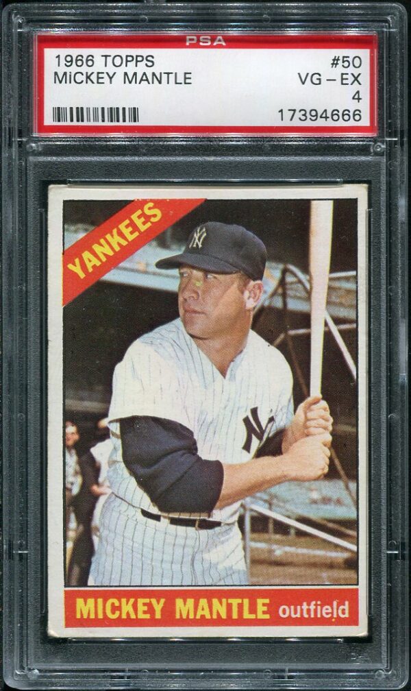 Authentic 1966 Topps #50 Mickey Mantle PSA 4 Baseball Card