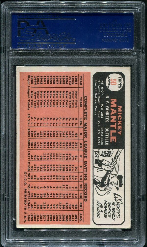 Authentic 1966 Topps #50 Mickey Mantle PSA 4 Baseball Card