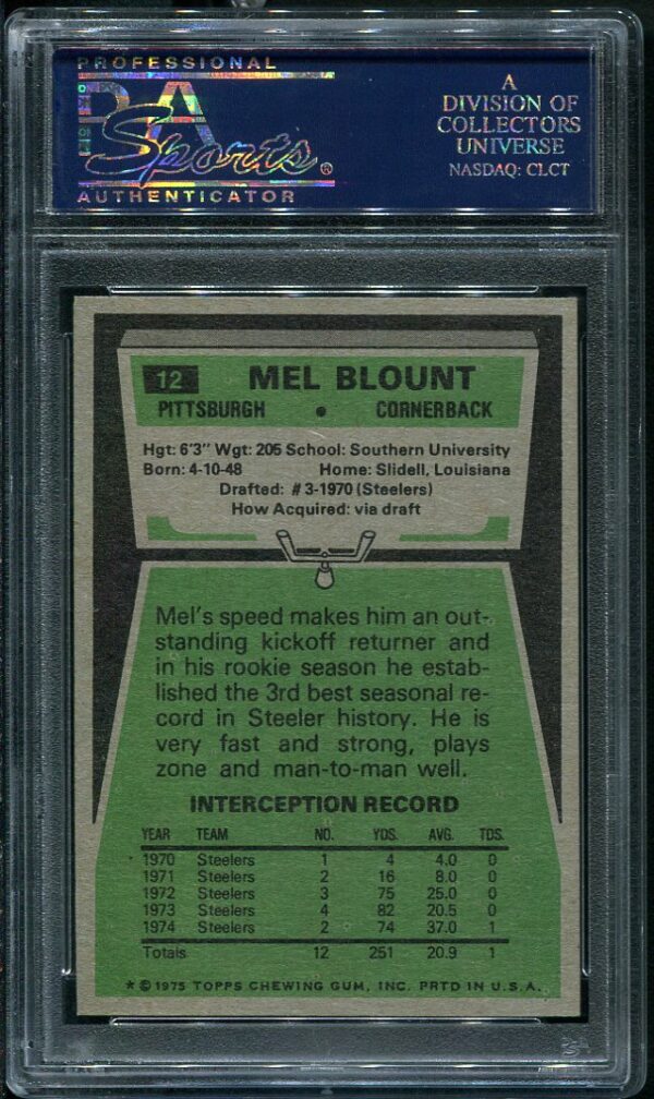 Authentic 1975 Topps #12 Mel Blount PSA 8 Rookie Football Card
