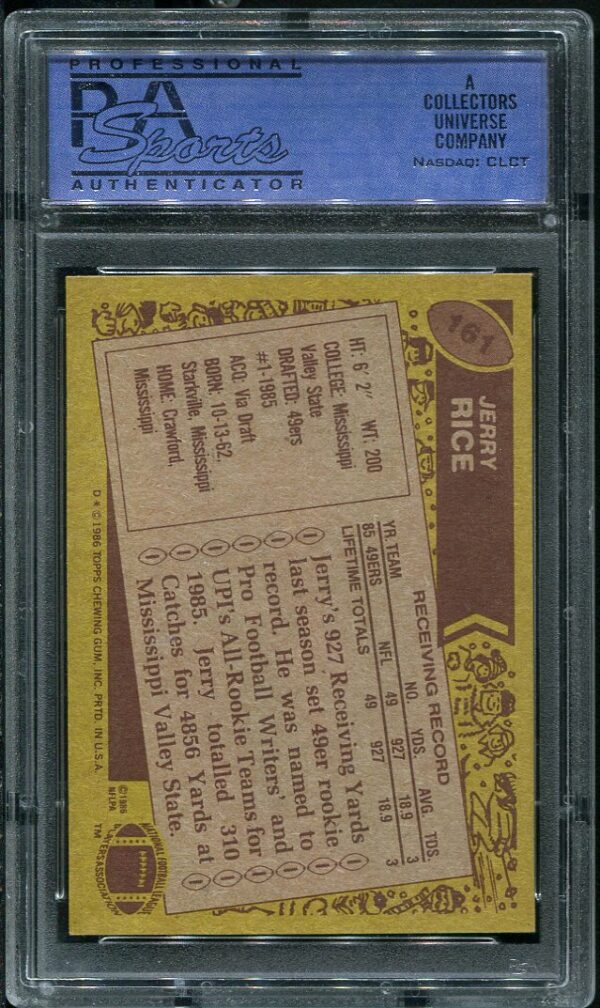 Authentic 1986 Topps #161 Jerry Rice PSA 8 Rookie Football Card