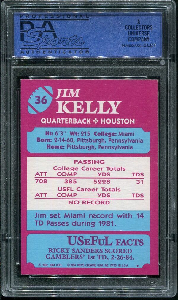 Authentic 1984 Topps USFL #36 Jim Kelly PSA 9 Rookie Football Card
