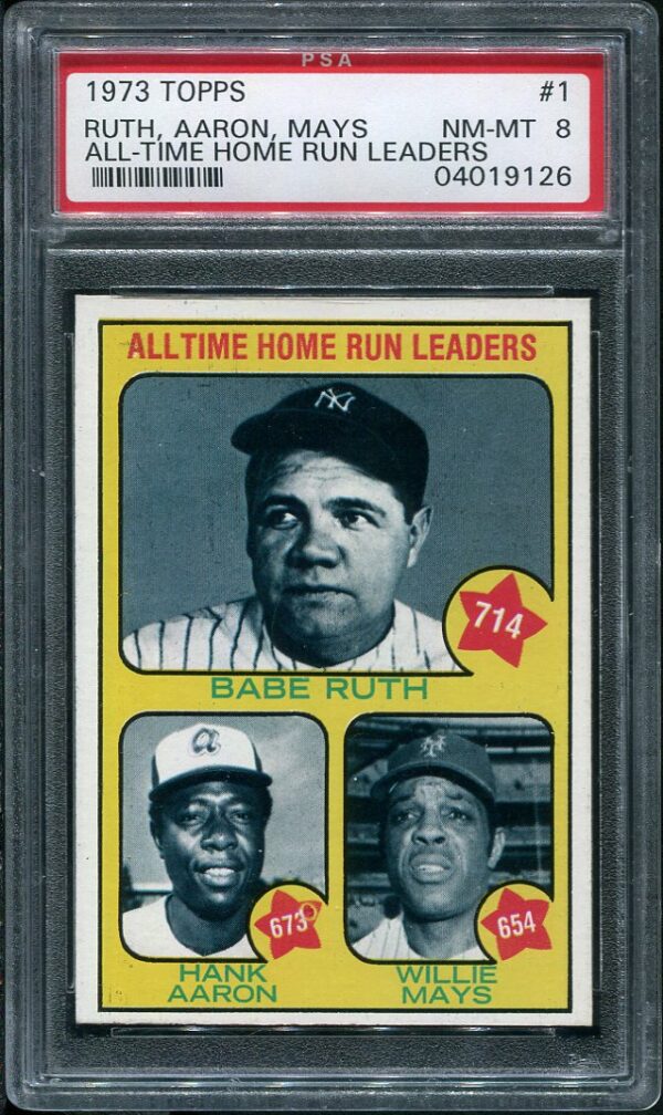 Authentic 1973 Topps #1 All Time HR Leaders PSA 8 Baseball Card
