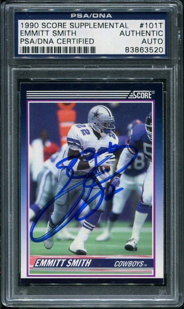 Authentic Autographed 1990 Score Supplemental #101T Emmitt Smith Rookie Football Card