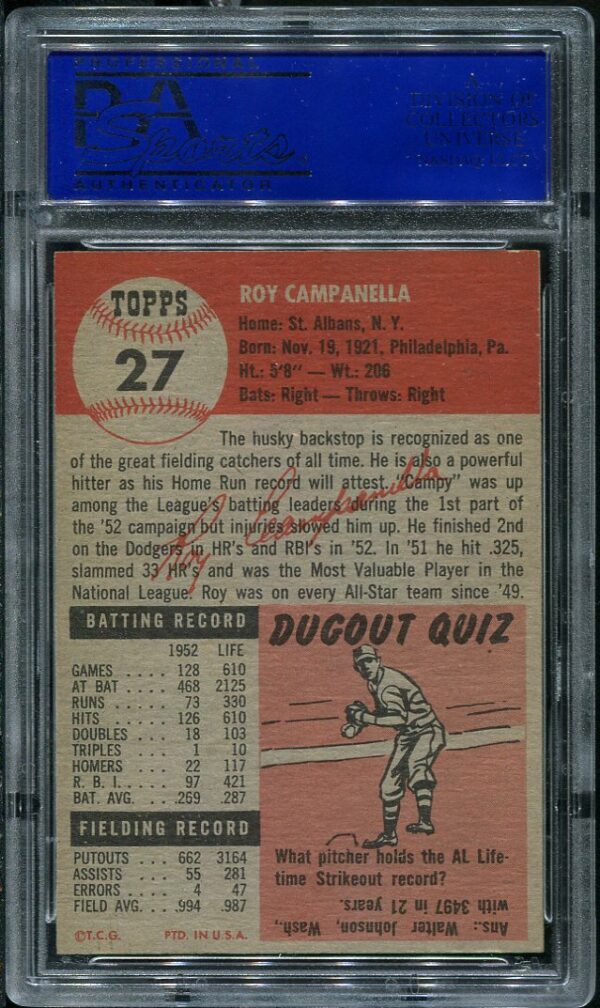 1953 Topps #27 Roy Campanella PSA 7 Baseball card