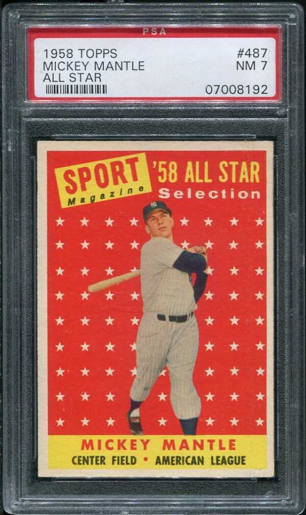 Authentic 1958 Topps #487 Mickey Mantle All Star PSA 7 Baseball Card