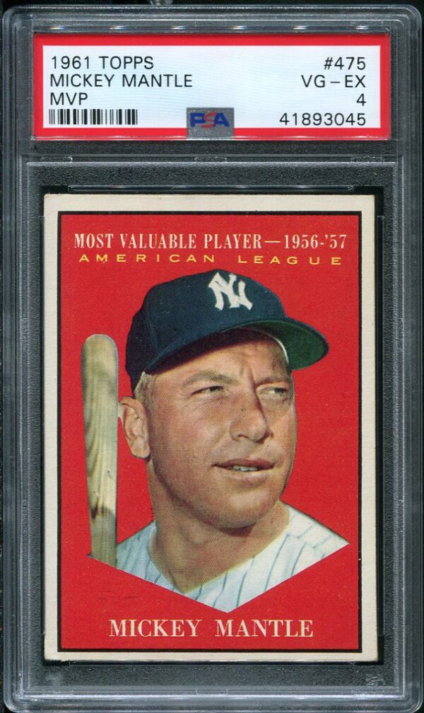 Authentic 1961 Topps #475 Mickey Mantle MVP PSA 4 Baseball Card