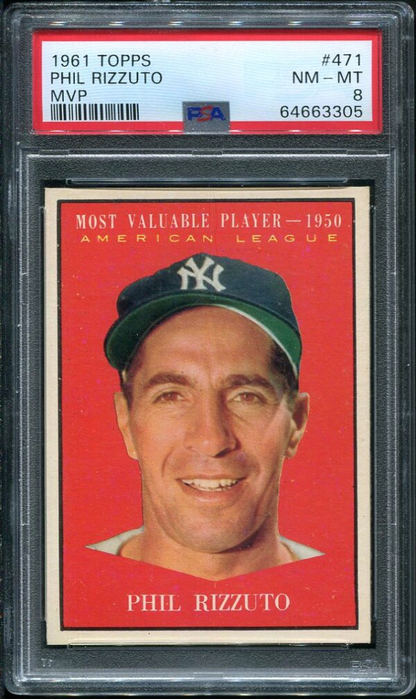 Authentic 1961 Topps #471 Phil Rizzuto MVP PSA 8 Baseball Card