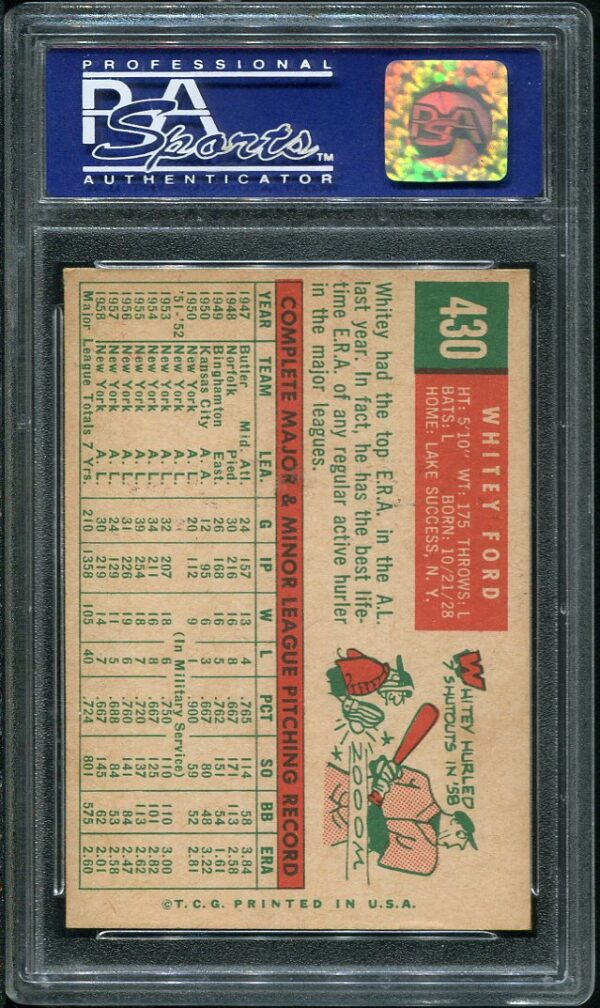 Authentic 1959 Topps #430 Whitey Ford PSA 7 Baseball Card