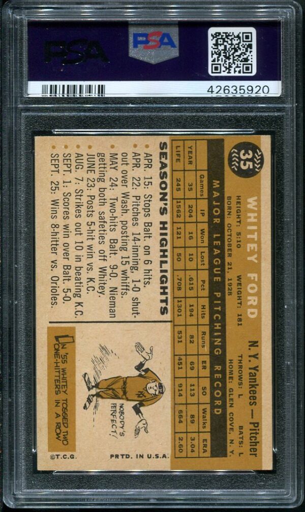 Authentic 1960 Topps #35 Whitey Ford PSA 7 Baseball Card