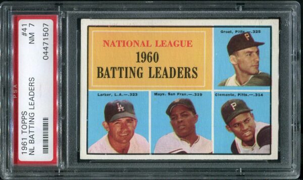 1961 Topps #41 NL Batting Leaders Willie Mays & Roberto Clemente PSA 7 Baseball Card
