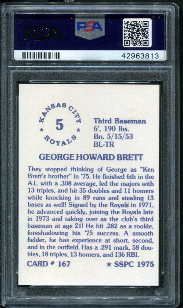 Authentic 1975 SSPC #6167 George Brett PSA 8 Rookie Baseball Card