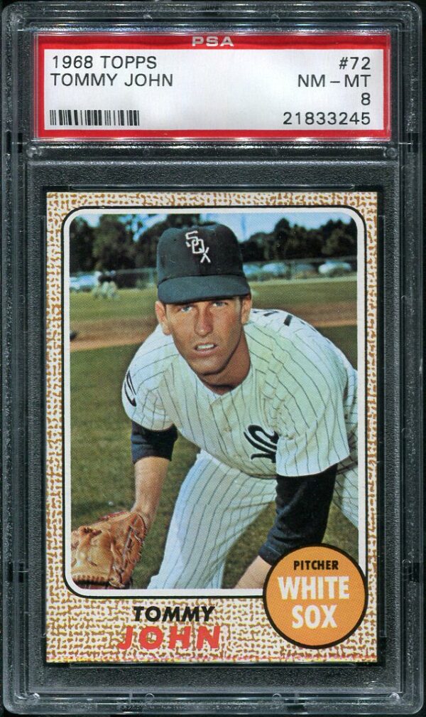 Authentic 1968 Topps #72 Tommy John PSA 8 Baseball Card