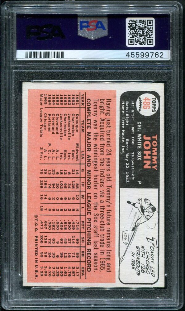 Authentic 1966 Topps #486 Tommy John PSA 6 Baseball Card