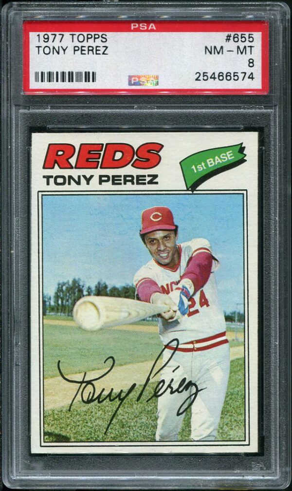 Authentic 1977 Topps #655 Tony Perez PSA 8 Baseball Card