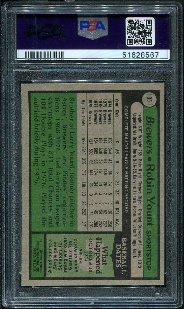 Authentic 1979 Topps #95 Robin Yount PSA 8 Baseball Card
