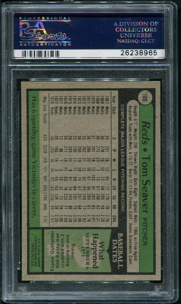 Authentic 1979 Topps #100 Tom Seaver PSA 8 Baseball Card