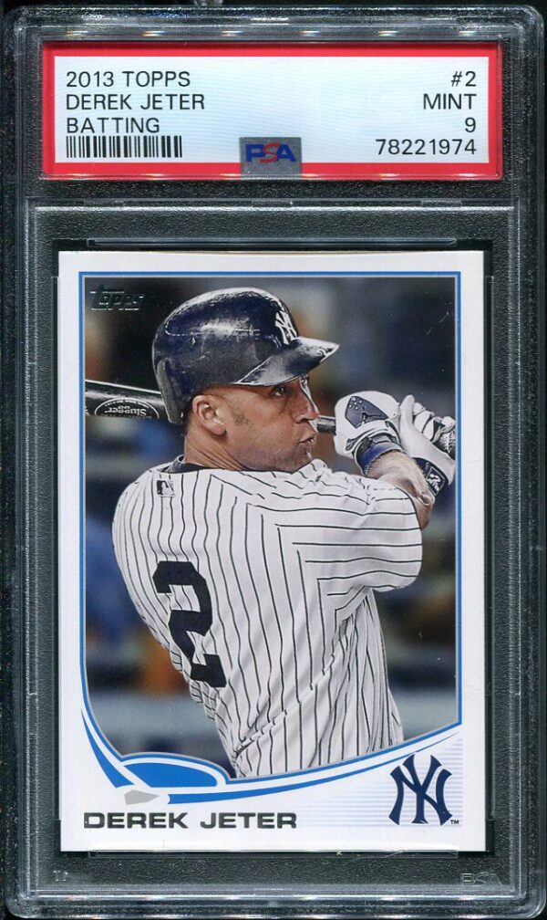 Authentic 2013 Topps #2 Derek Jeter Batting PSA 9 Baseball Card