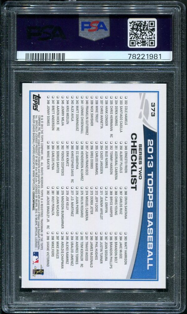 Authentic 2013 Topps #373 Derek Jeter PSA 9 Baseball Card