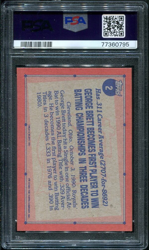 Authentic 1991 Topps #2 George Brett PSA 9 Baseball Card