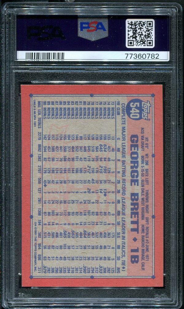 Authentic 1991 Topps #540 George Brett PSA 8 Baseball Card