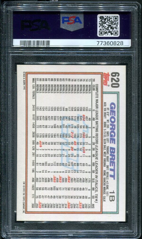 Authentic 1992 Topps #620 George Brett PSA 9 Baseball Card