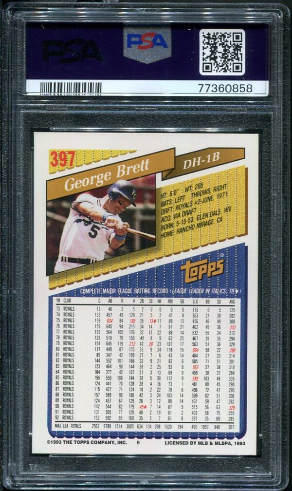 Authentic 1993 Topps #397 George Brett PSA 8 Baseball Card